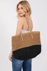 Black Brown Straw Braided Beach Tote Bag, Totes, $ 45.00, A Moment Of Now™